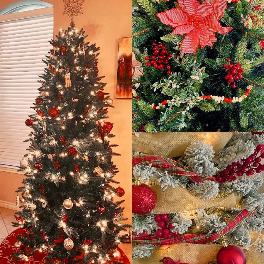 Plante artificielle Holly Red Fruit Festival couronne d'arbre de noël maison