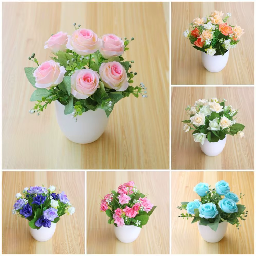 Mini rose artificielle en pot