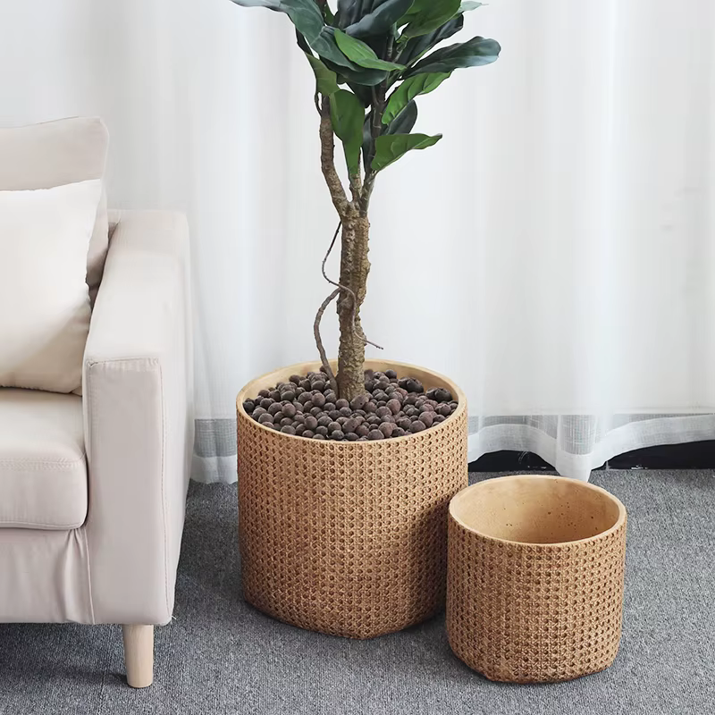 Grand Pot de fleur d'intérieur en Faux ciment tissé