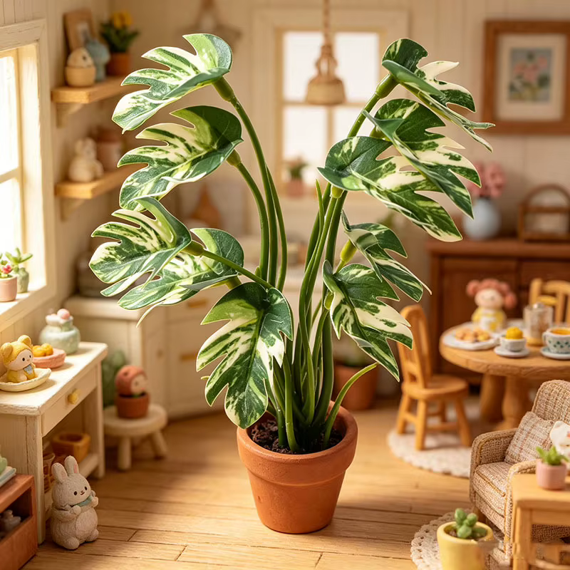 Mini plante artificielle Monstera 1:6 en pot, plante verte miniature de poche pour maison de poupée, décoration de table, modèle de micro-scène, ornement