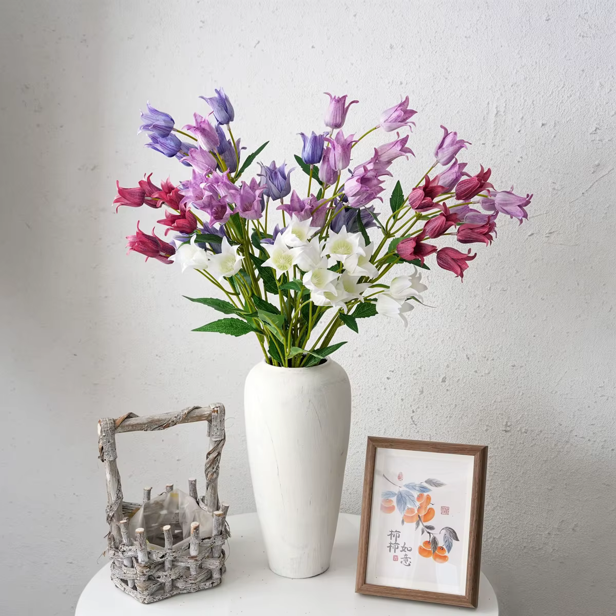 6 têtes de fleurs artificielles en soie Campanula