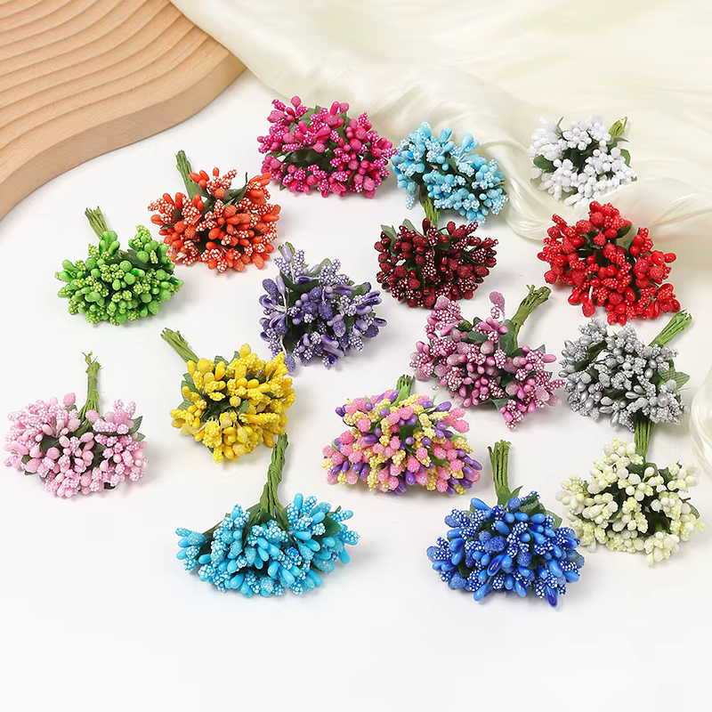 12 ~ 144 pièces/lot fleur artificielle petites baies étamine fil tige/feuilles de matériel bricolage couronne mariage Scrapbooking boîte décoration
