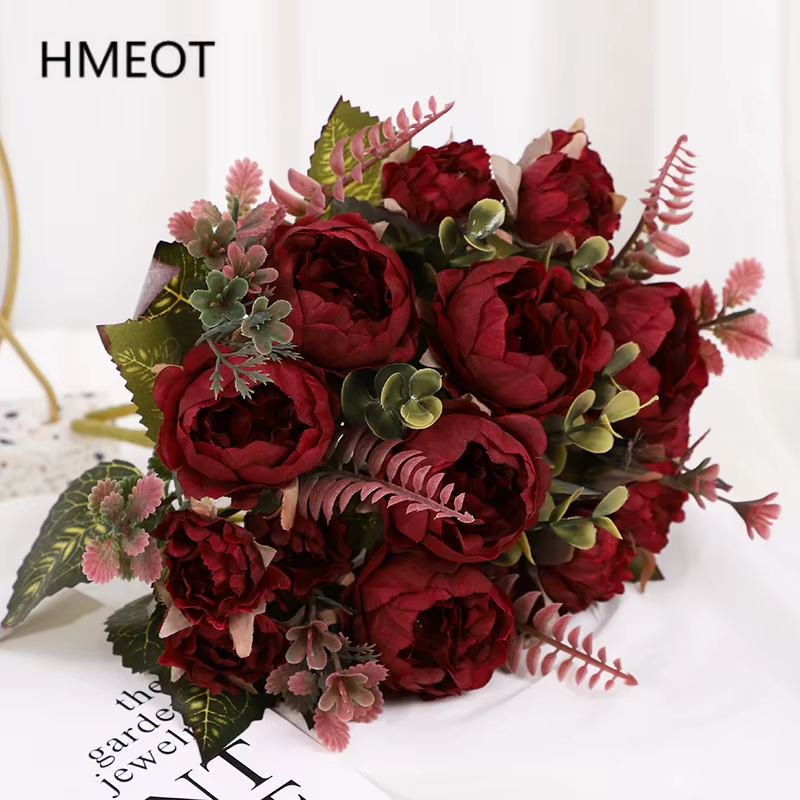Bouquet de fleurs artificielles en soie pivoine