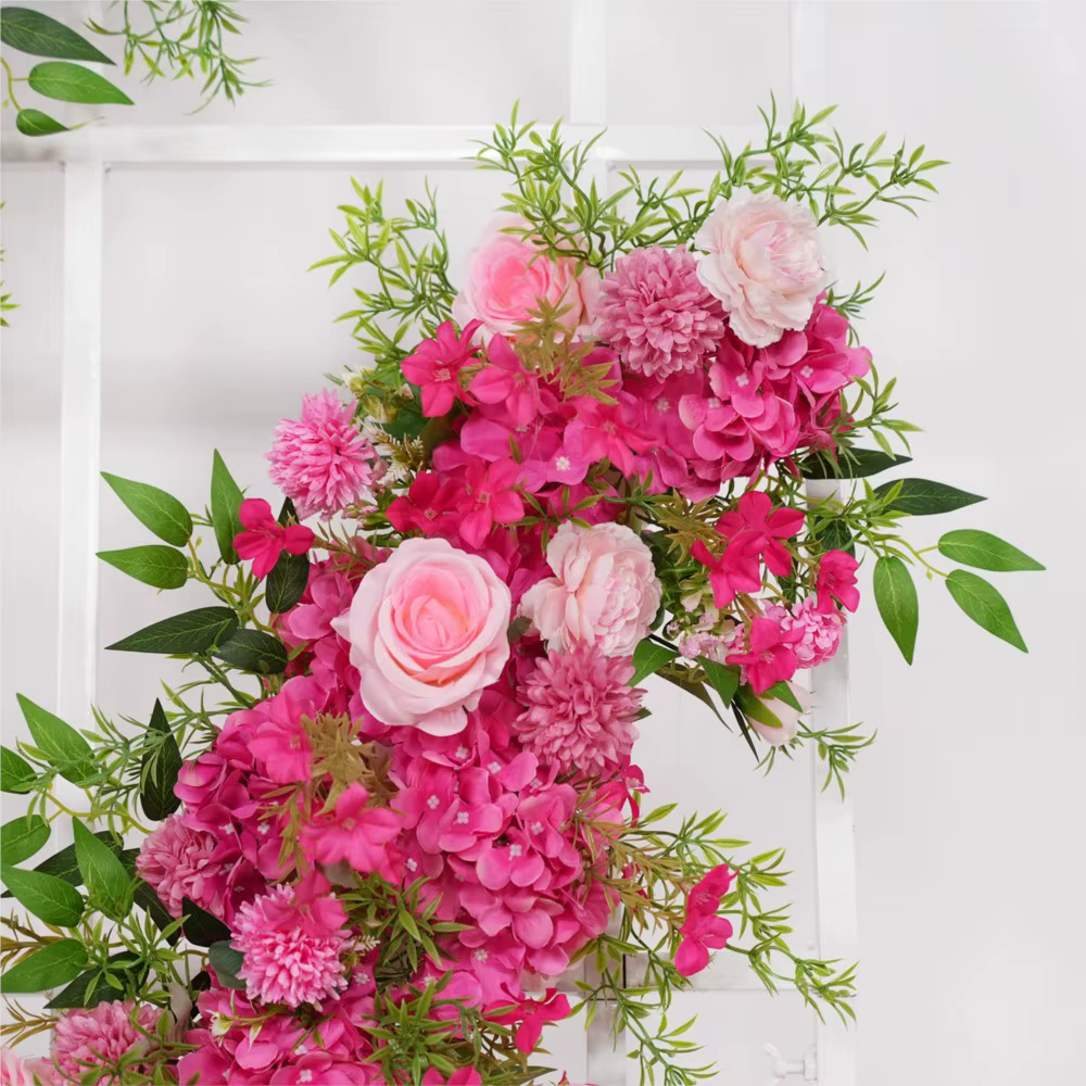 Uflower 100/200cm Guirlande de fleurs de roses rouges et d'hortensias pour centre de table