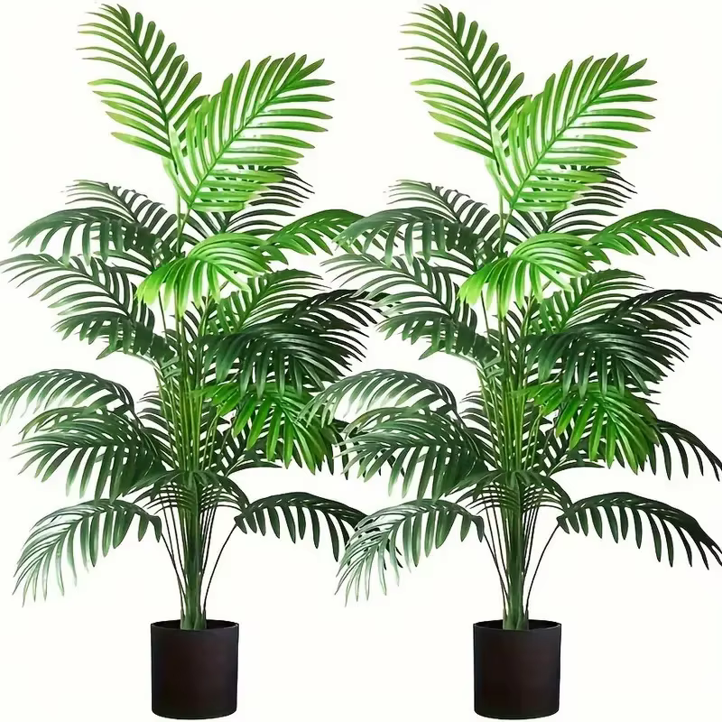 24 feuilles Areca palmier plantes artificielles arbres en Pot plastique vert fausse plante arbre bonsaï pour chambre maison intérieur extérieur décoration