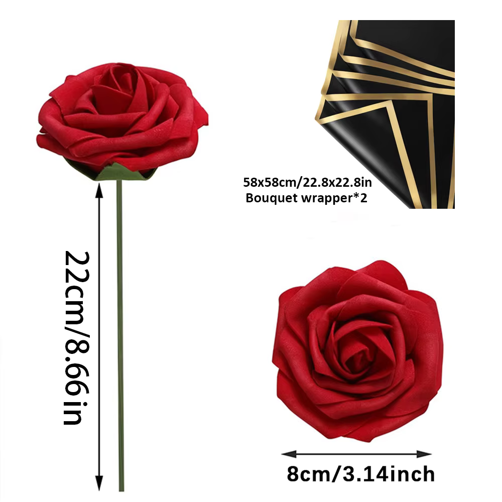 Rose rouge fleurs artificielles bricolage Bouquets 25 pièces ensemble PE Roses fausse fleur pour centres de table de fête de mariage décor cadeaux de saint valentin