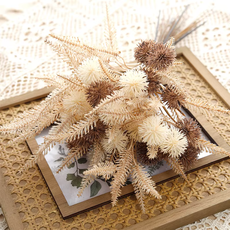 Kiku fleur artificielle boule de épineux fleurs en plastique marron pompon Mums fausse plante bricolage maison salle de mariage rétro lavande décoration