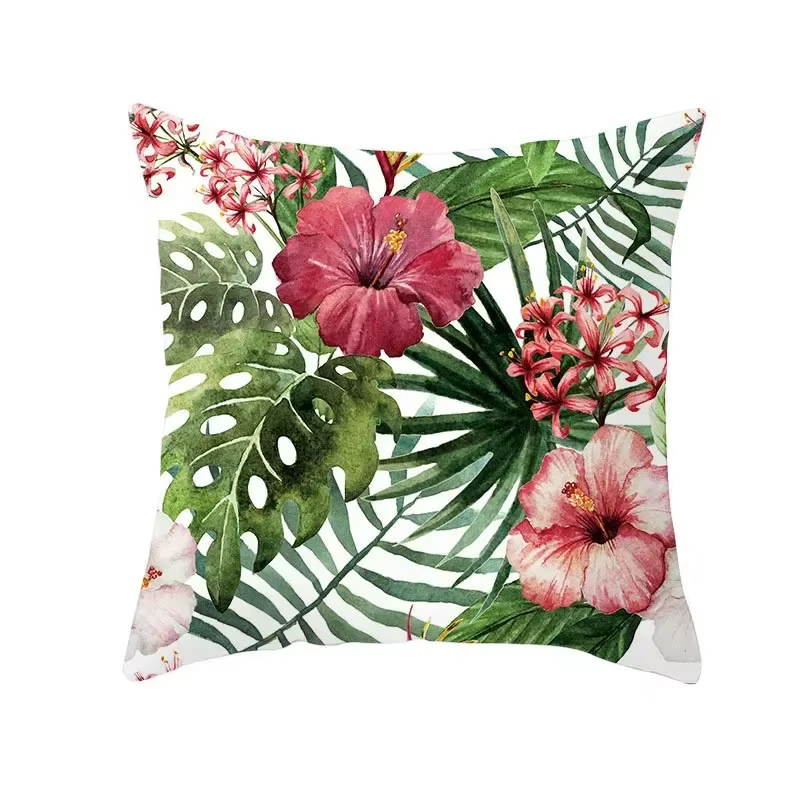 Housse de coussin avec motifs de plantes tropicales d'été et de feuilles vertes