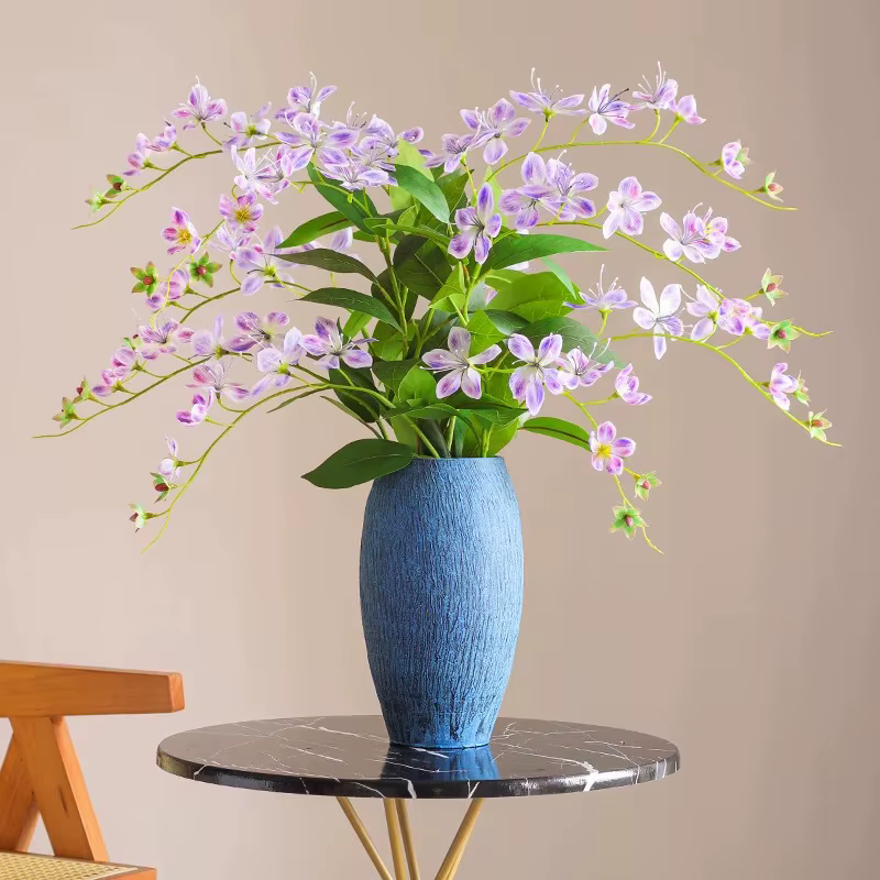6pcs Branche de Fleur de Jasmin Artificielle Deux Fourchettes Impression 3D Plante Clerodendrum Wallichii pour Décoration Florale de Mariage Partie Maison