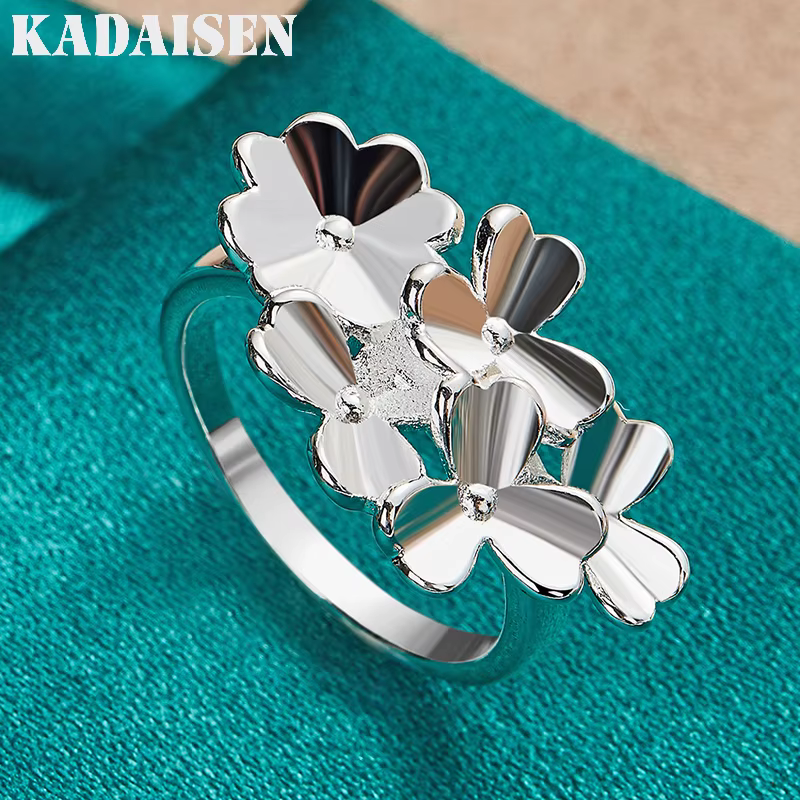 Argent sterling 925, cinq fleurs, 7-10 # Bague pour femmes, bijoux de charme pour mariage, fiançailles, fête, à la mode
