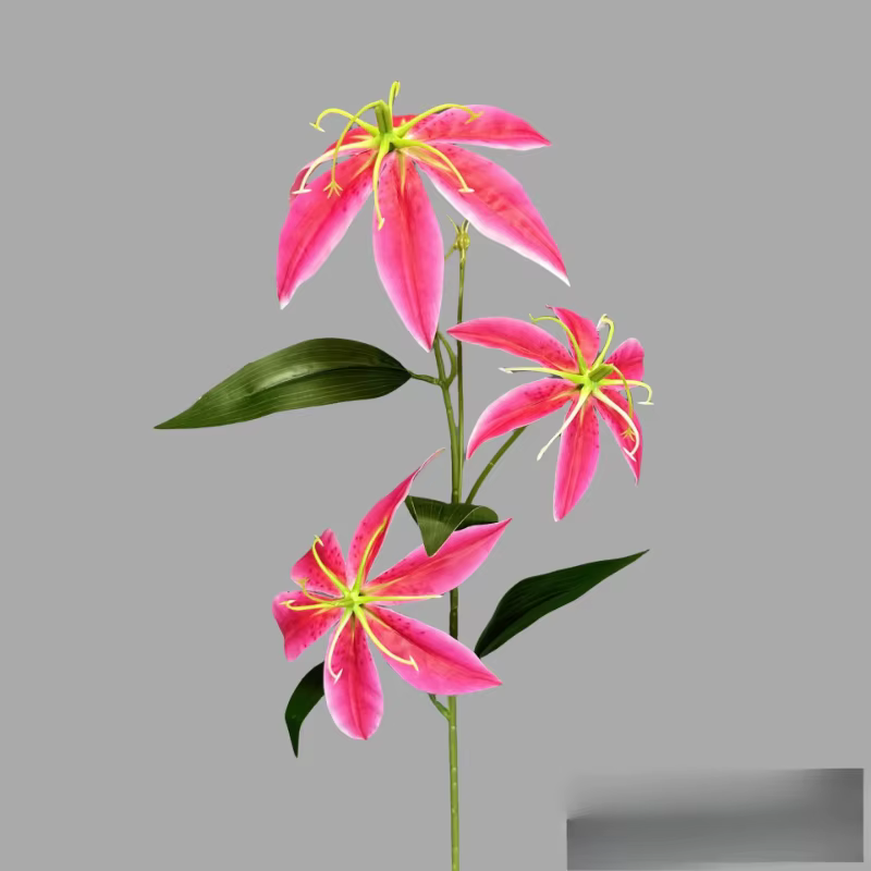 Fleurs artificielles 3 têtes PU flamme lys Branches centre commercial décoration Simulation fleur jaune Lily café décoratif