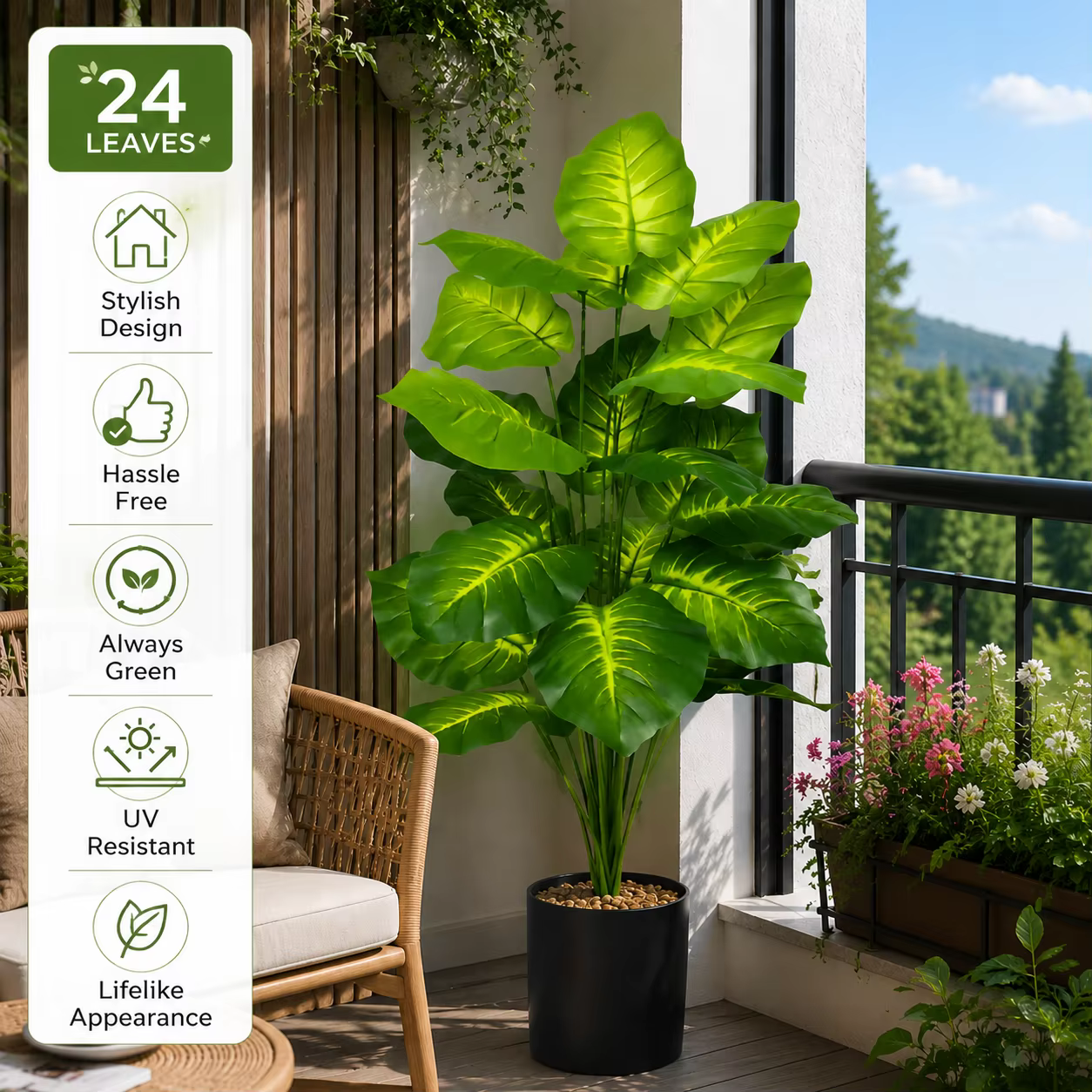 Plante artificielle Pothos de 85 cm avec pot noir