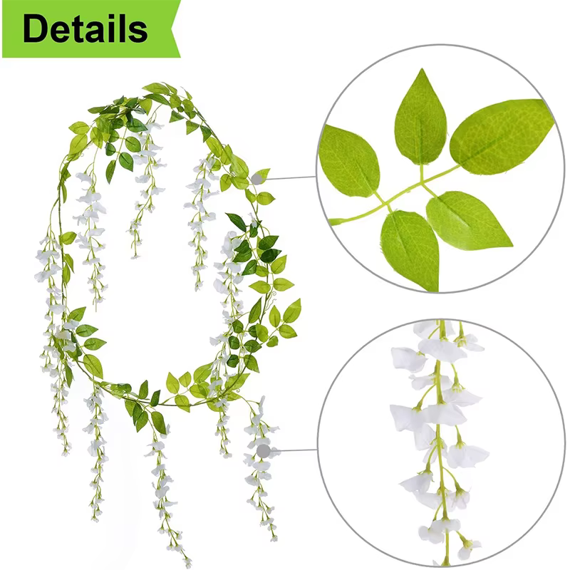 Guirlande de fleurs artificielles de glycine en soie blanche