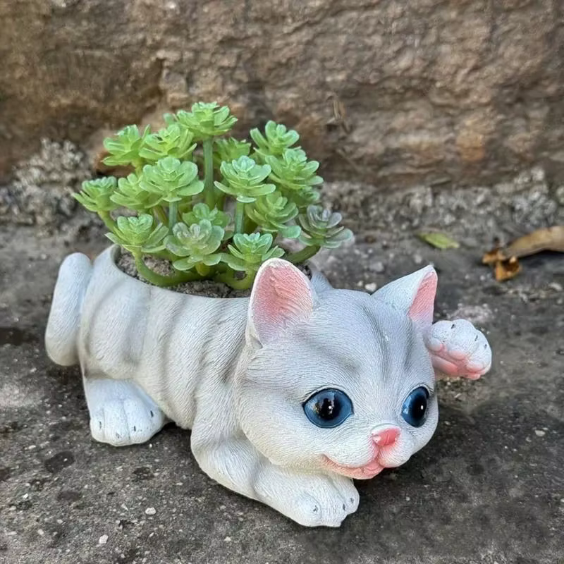 Pot fleur en forme félin mignon