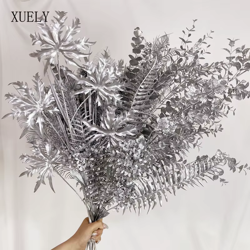 Feuilles de fleurs artificielles série argent