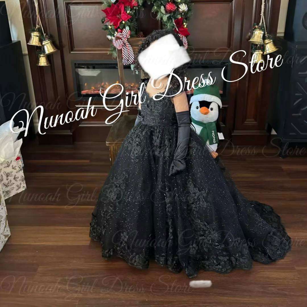 Robes vertes pour filles, pour mariage, avec appliques en dentelle florale, robes de fête d'anniversaire pour filles, robes de communion personnalisées