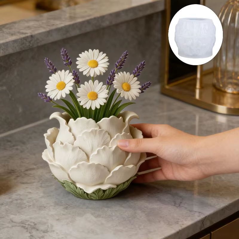 Moule en silicone pour pots en forme de pétales de pivoine 3D