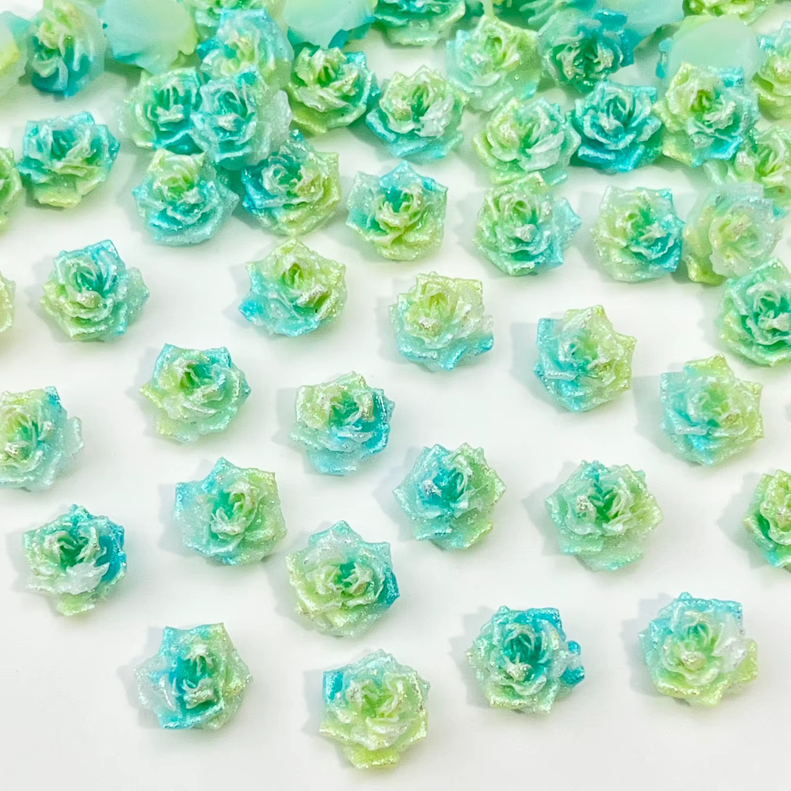 50 pièces de fleurs artificielles souples bleues et jaunes