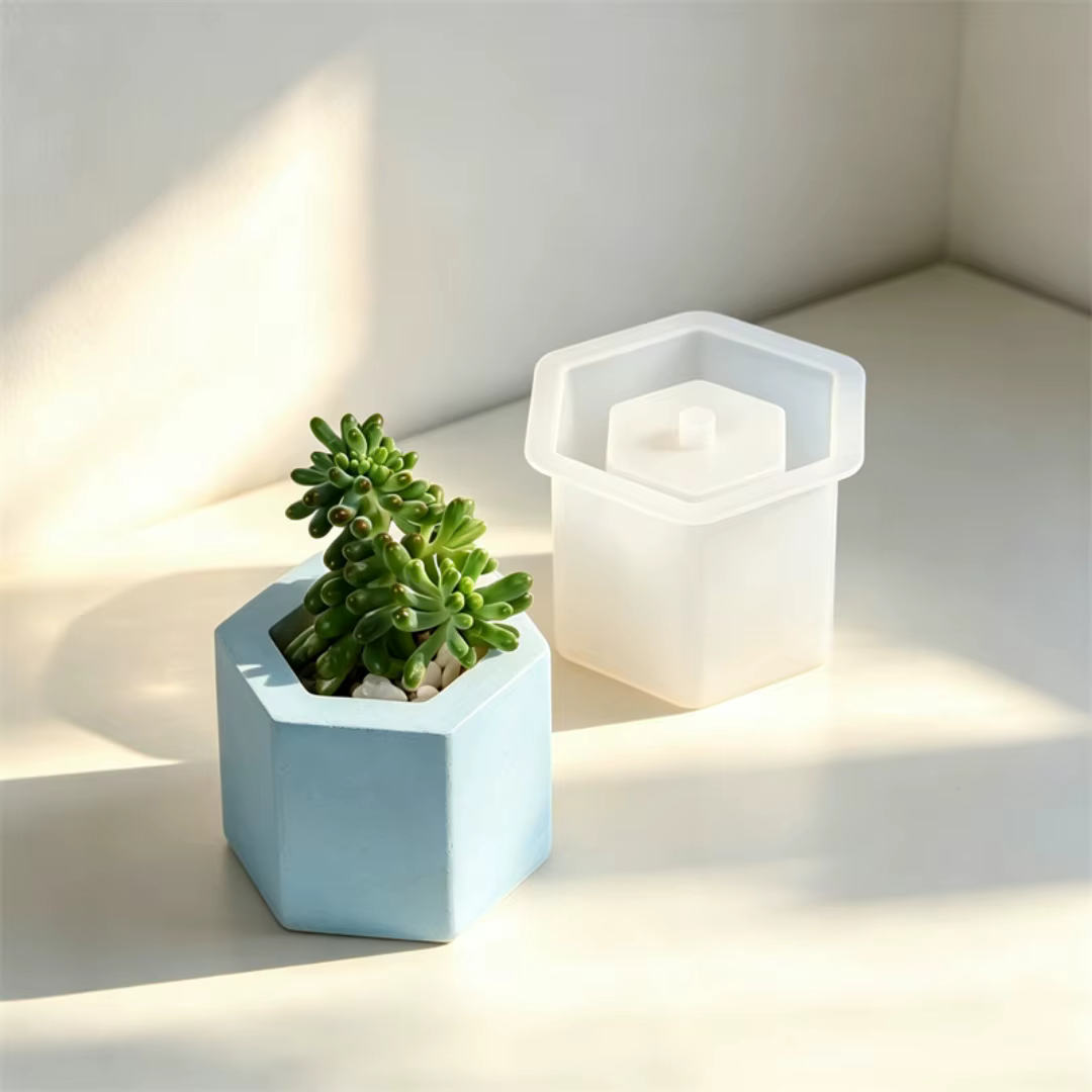Moule en silicone pour pot de succulentes hexagonal rond en béton, pot de fleurs en ciment, pot à pierre aromatique en plâtre, décoration d'intérieur en plâtre