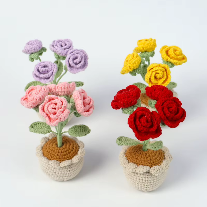 Fil Crochet4Artificial Rose plante en pot cadeau de saint valentin décoration de mariage décor à la maison accessoire de photographie