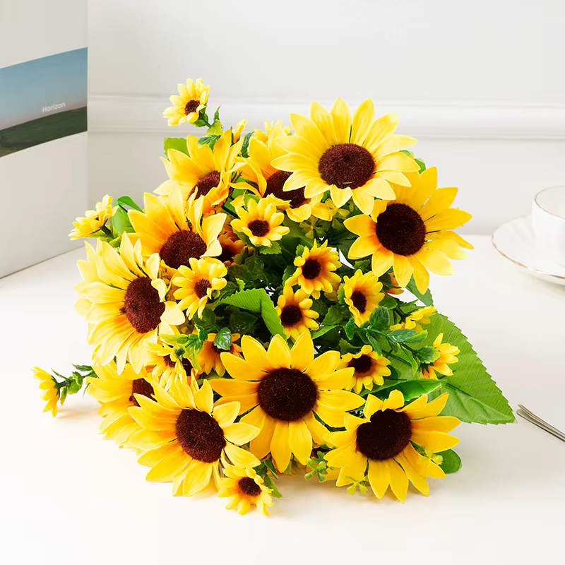 1 bouquet de 13 têtes de tournesols artificiels