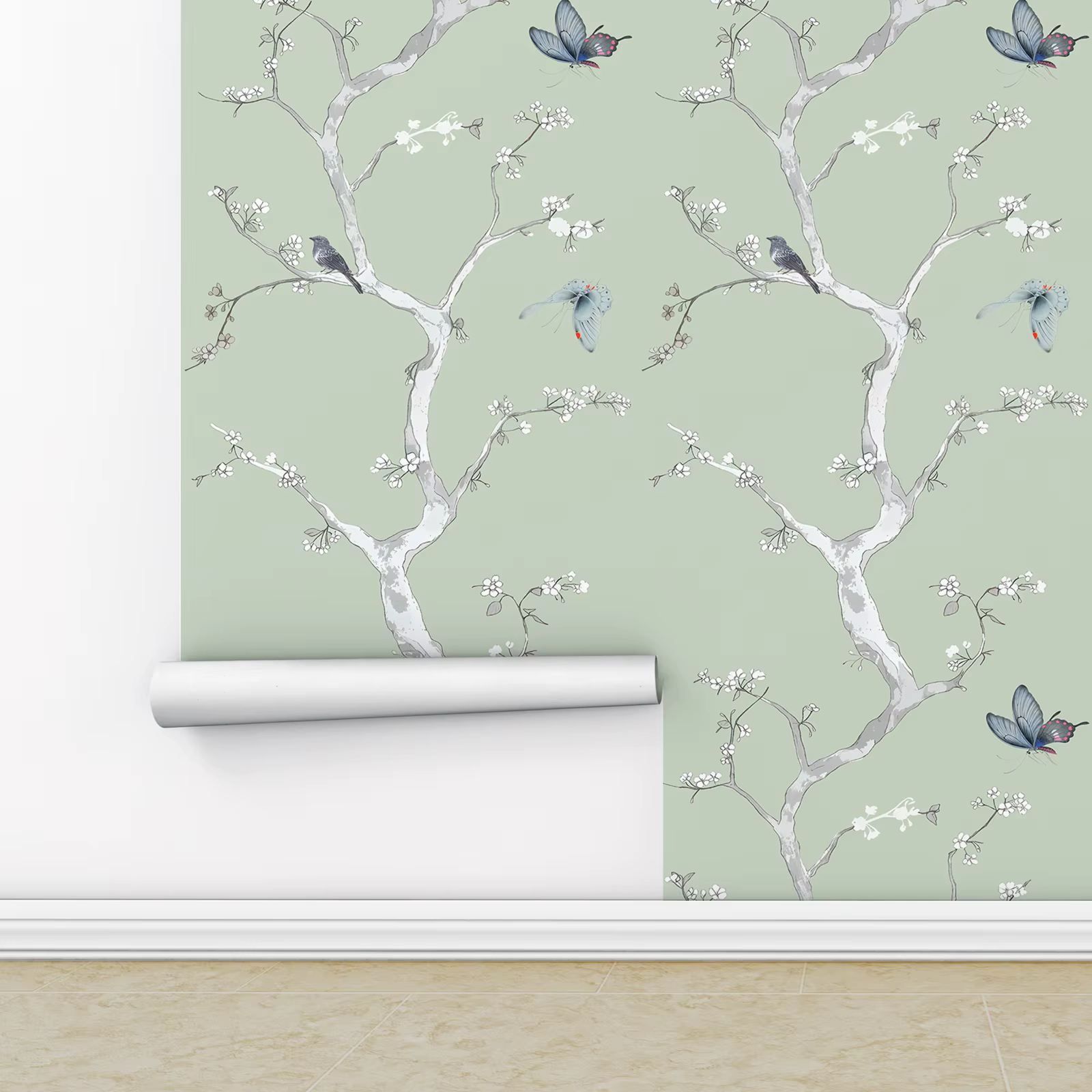 Papier peint adhésif Floral Chic arbre oiseau papillon de Style Oriental