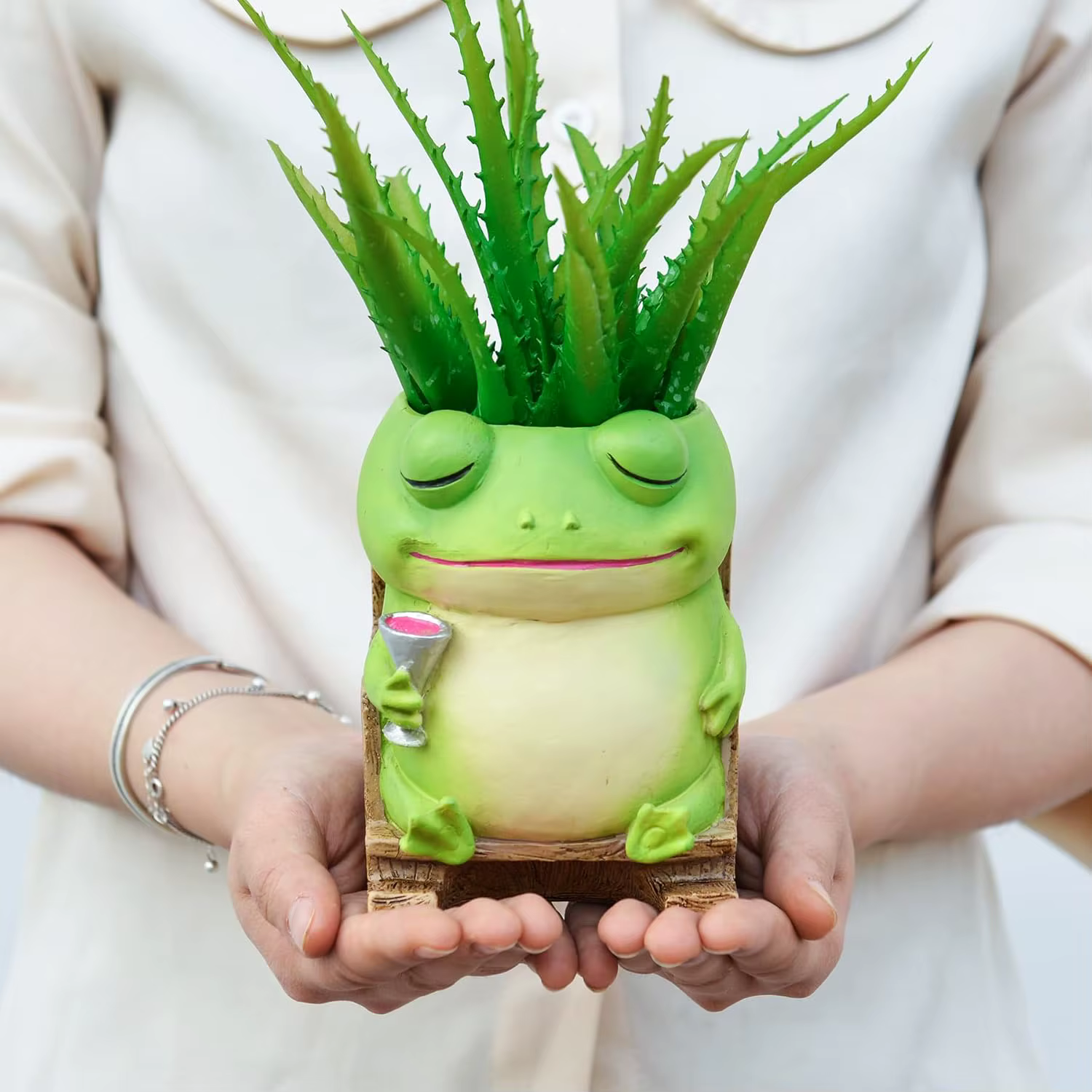 Pot de fleurs créatif en résine en forme de grenouille mignonne