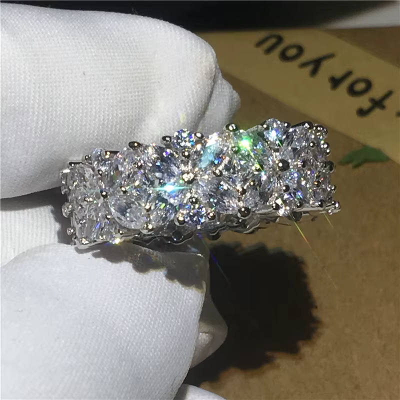 Bague en argent sterling 925 avec diamant de laboratoire en forme de fleur, pour femme, idéale pour les fêtes, mariages, fiançailles, bijoux cadeau