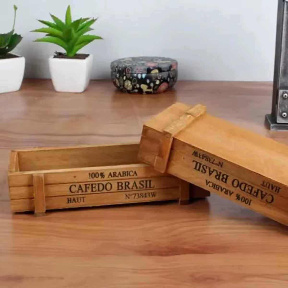 Jardinière en bois rustique pour plantes succulentes