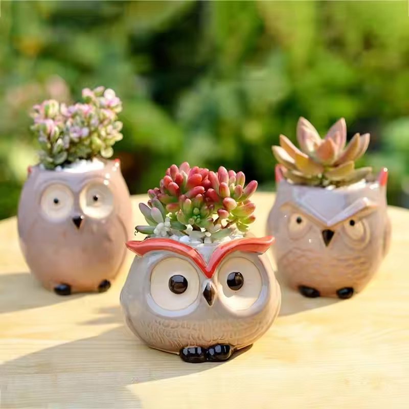 Mini pot de fleurs hibou