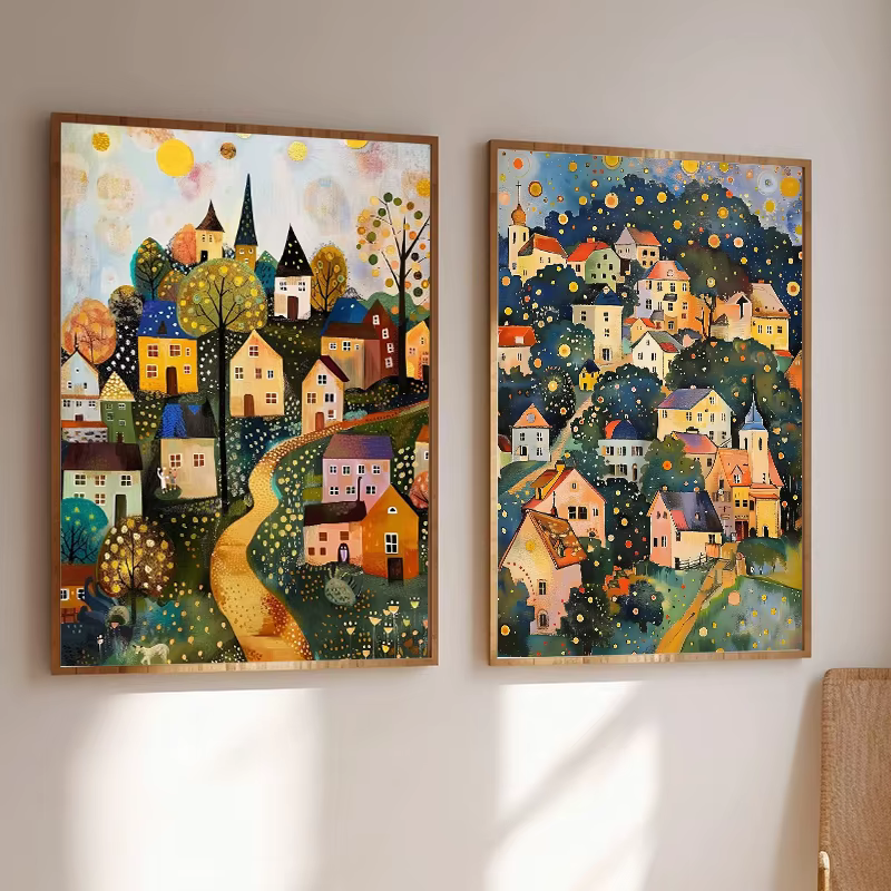 Affiche d'exposition d'arbre de nuit de Village de jardin Floral Gustav Klimt