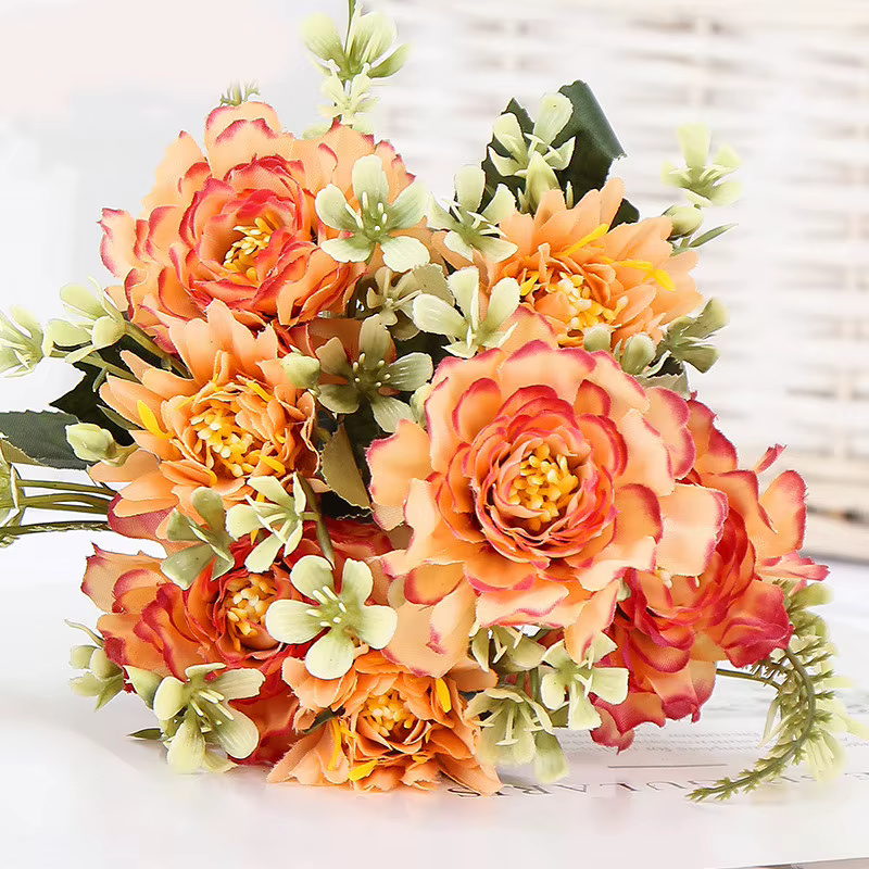 Bouquet de roses pivoines camélia artificielles