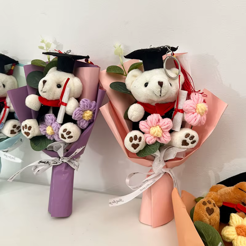 Bouquet de fleurs artificielles au crochet ours Kawaii
