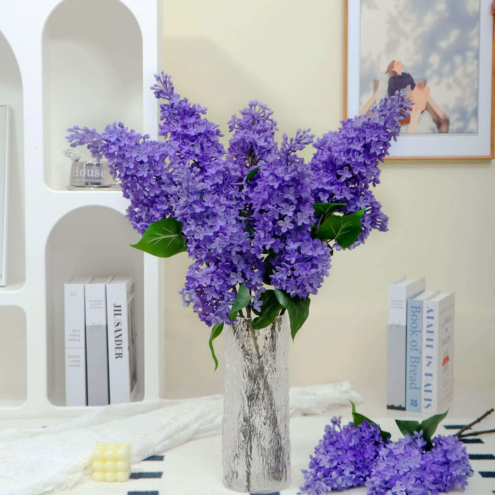 1 fleur artificielle en silicone de couleur lilas