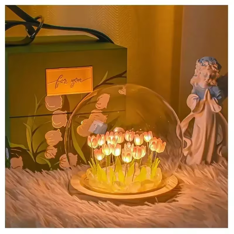 Veilleuse LED en forme de fleur de tulipe artificielle faite à la main