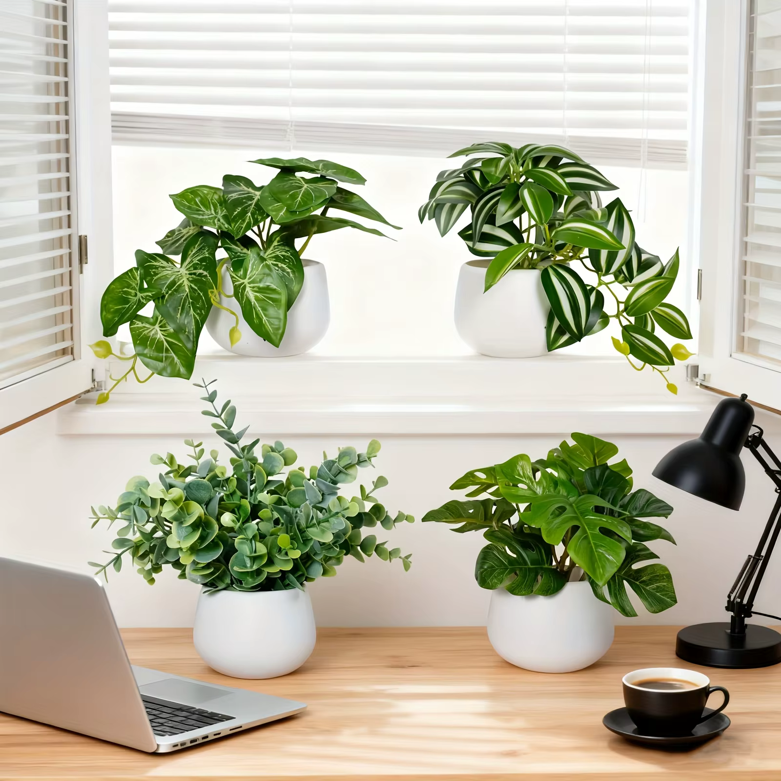 Plantes vertes artificielles en pot pour les rebords de fenêtre et les bureaux à domicile