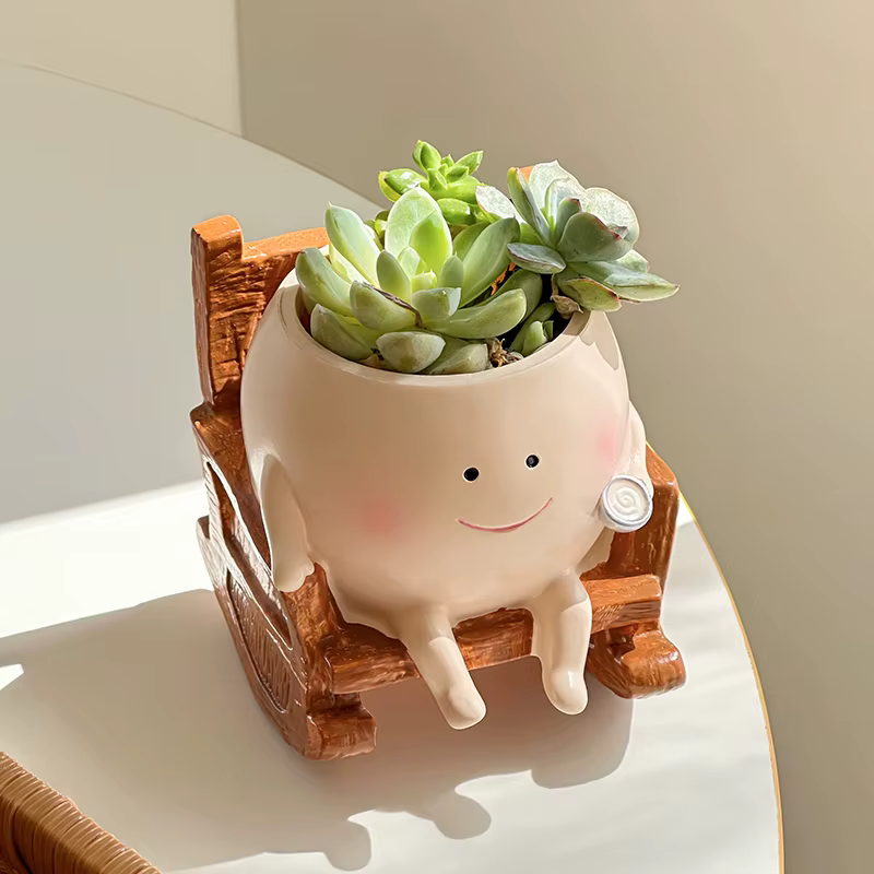 Chaise mignonne/balançoire visage souriant petit diable Pot de fleur balançoire créative plante succulente Pot