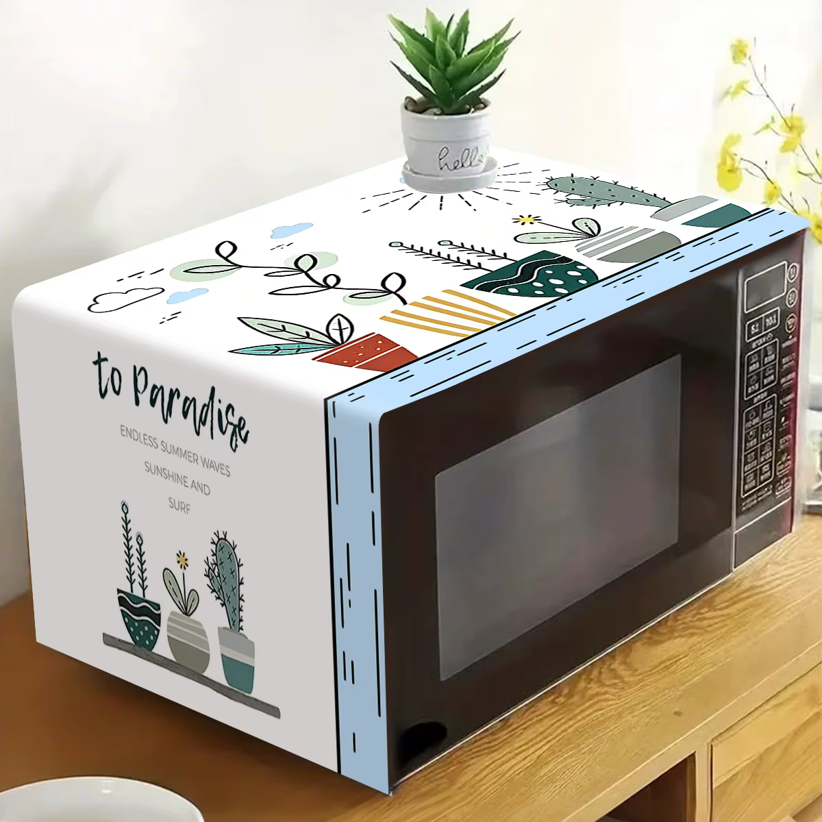 Housse anti-poussière pour micro-ondes à motif de plantes en pot