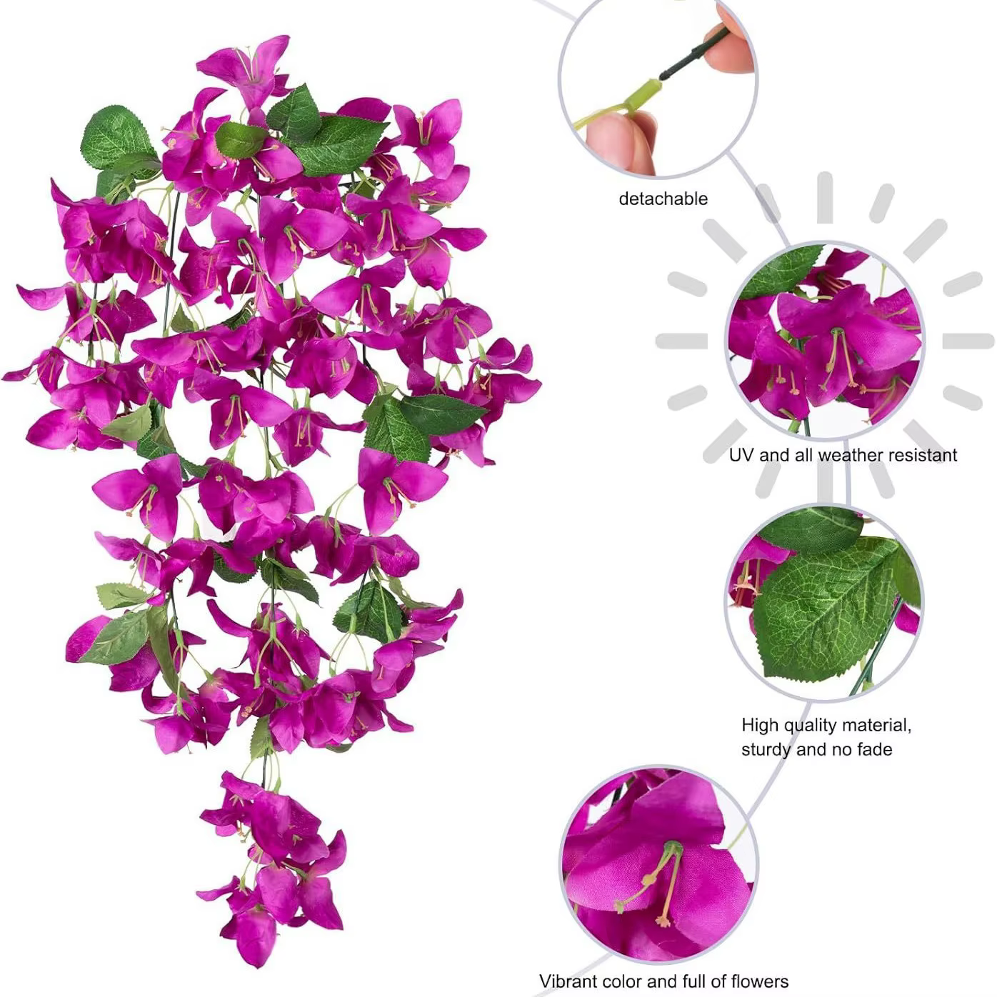 2 pièces de fleurs artificielles en soie de bougainvillier suspendues