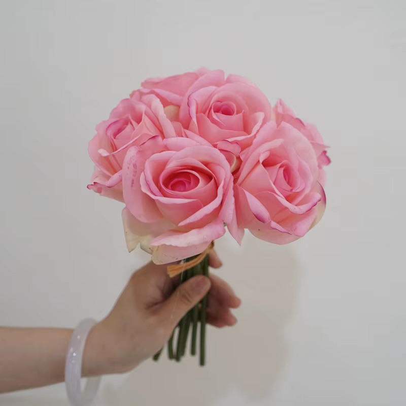 Bouquets de Poubelles Roses Artificielles au Toucher Réel