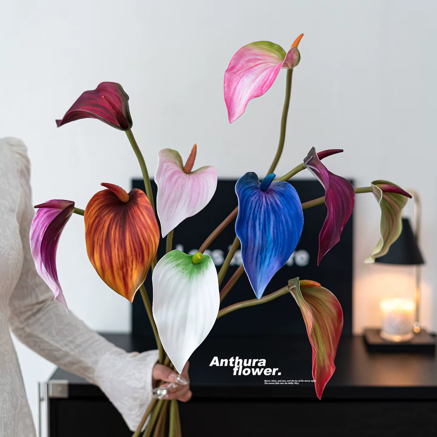 10 pièces EVA 3D impression paume artificielle Anthurium plantes fleur branche bricolage décoration de mariage matériel d'arrangement Floral
