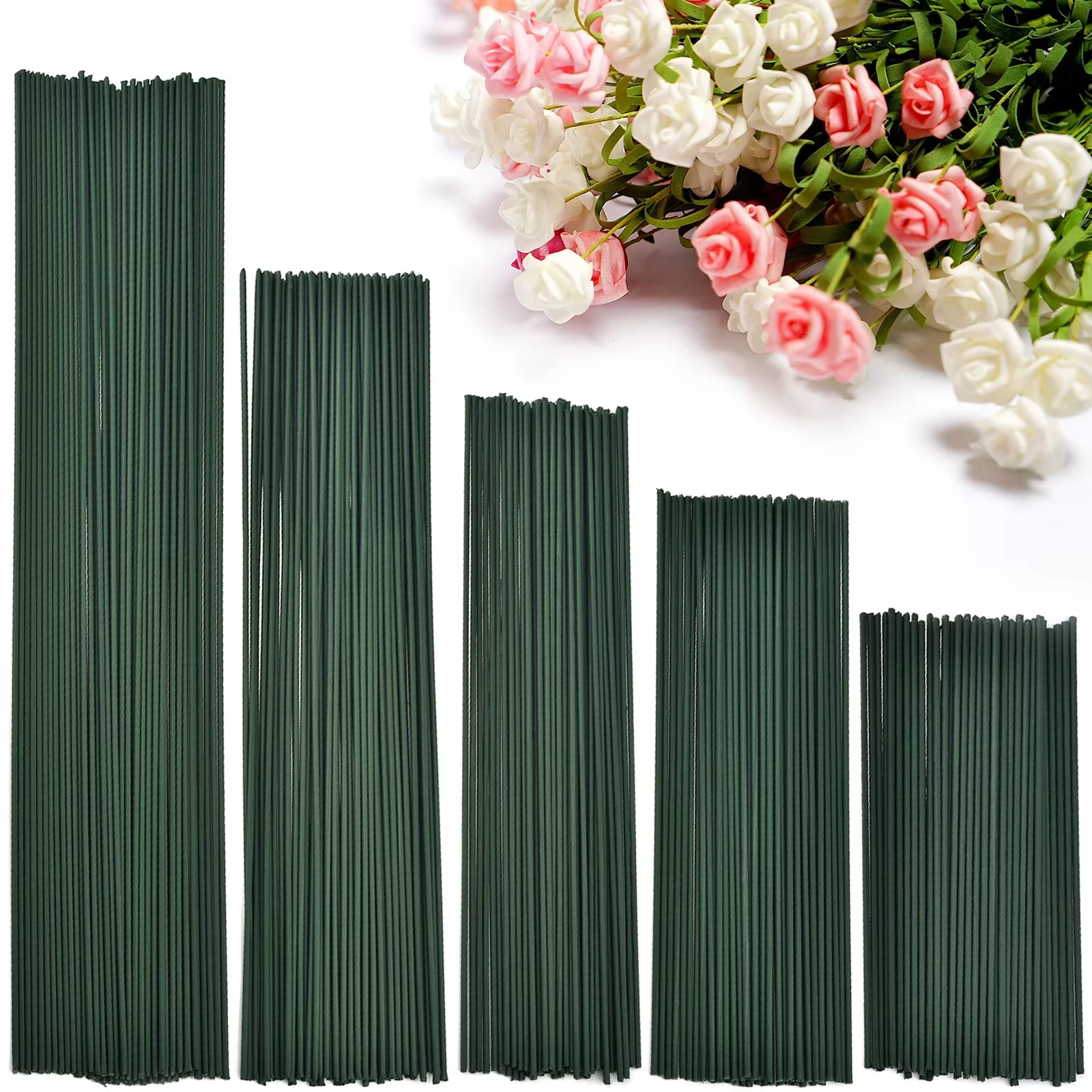 Tiges de fleurs vertes artificielles, 15/20/25/30/40cm, matériel floral à faire soi-même, accessoires à tiges en fil faits à la main pour décoration de mariage et de maison, 50 pièces