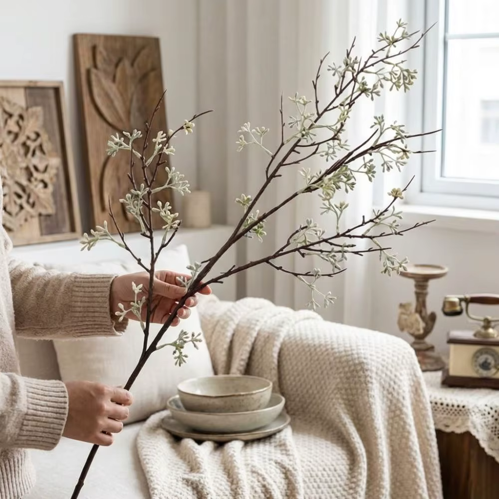 Branche d'eucalyptus artificielle faite à la main avec baies