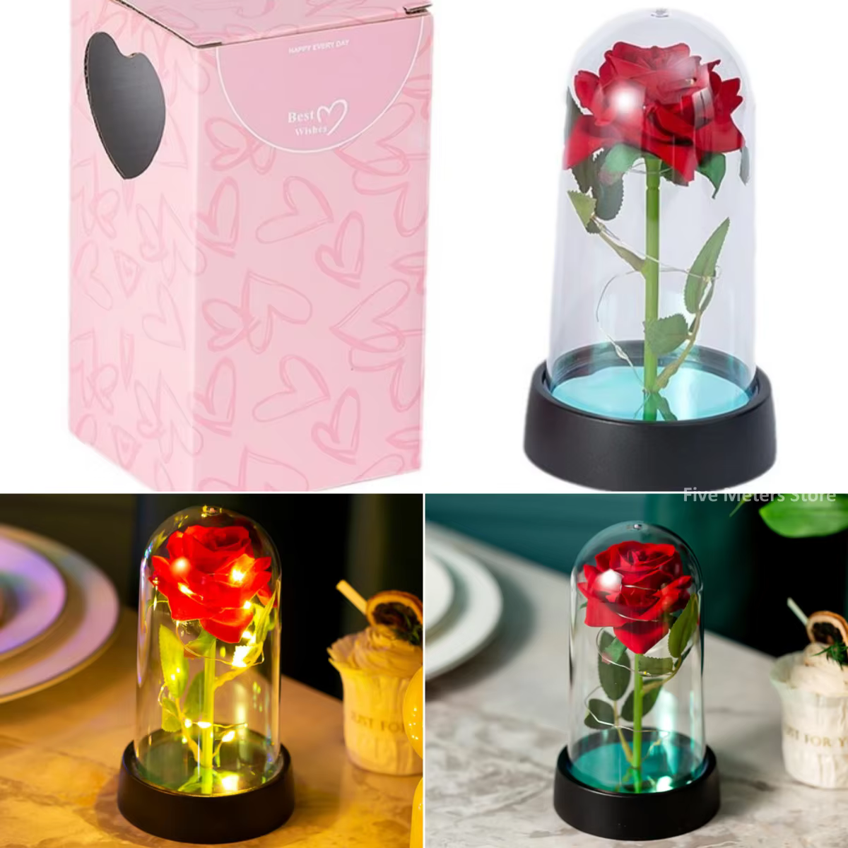 Mariage Led galaxie Rose fleur éternelle avec lumières en dôme pour toujours