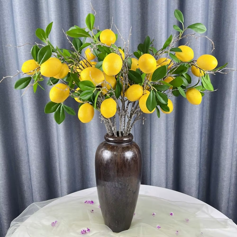 Branche de citron artificielle à feuilles vertes