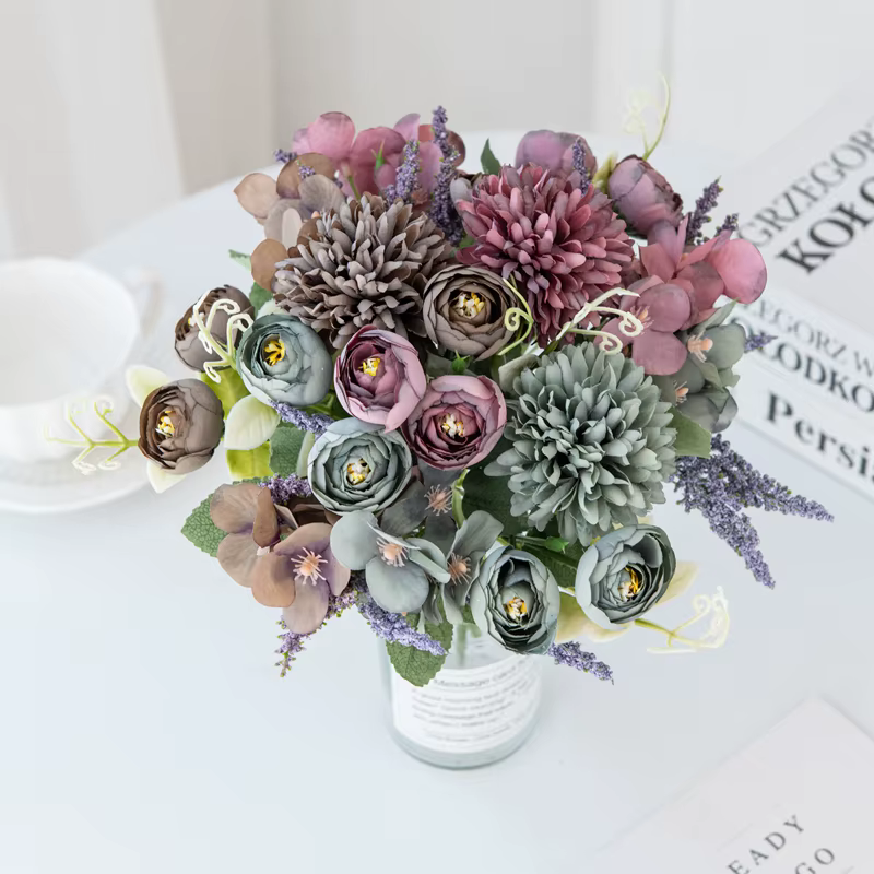 Hortensia artificielle fleurs Scrapbook soie thé Rose bourgeons Vase maison chambre décor saint valentin mariage Bouquet bricolage cadeau accessoire guirlande