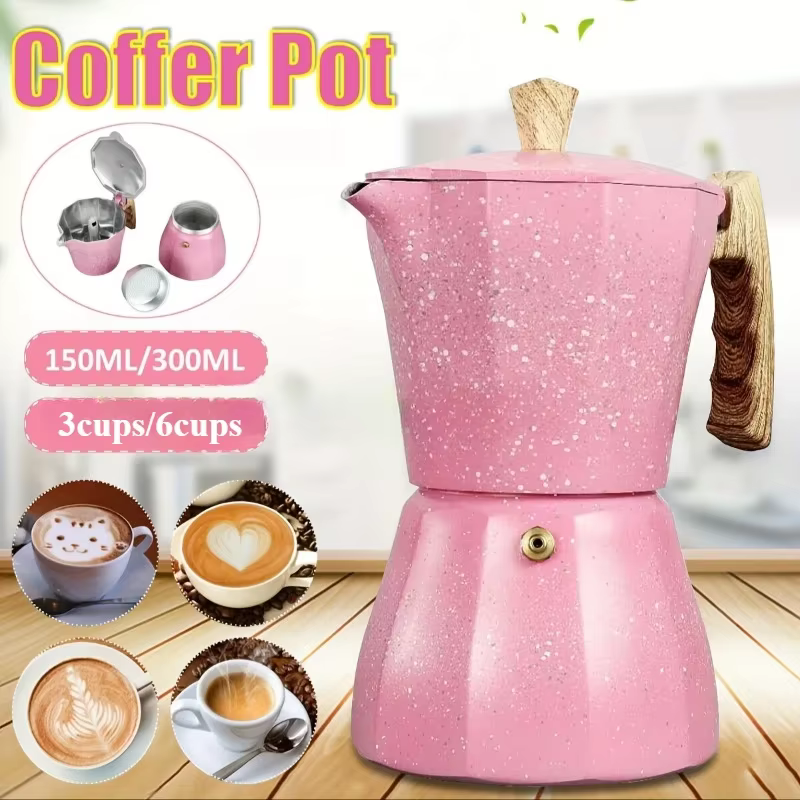 Pot Moka en aluminium rose, cafetière Latte réutilisable, cuisinière italienne, machine à expresso moka, expresso infusé à la main pour usage domestique et café