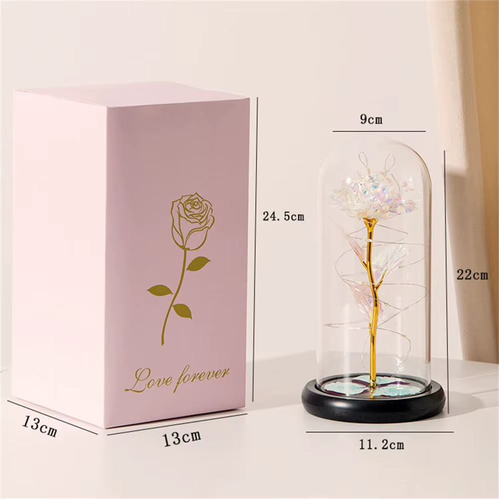 LED Galaxy Rose Eternal 24k Gold Foil Flower with String Lights and Box