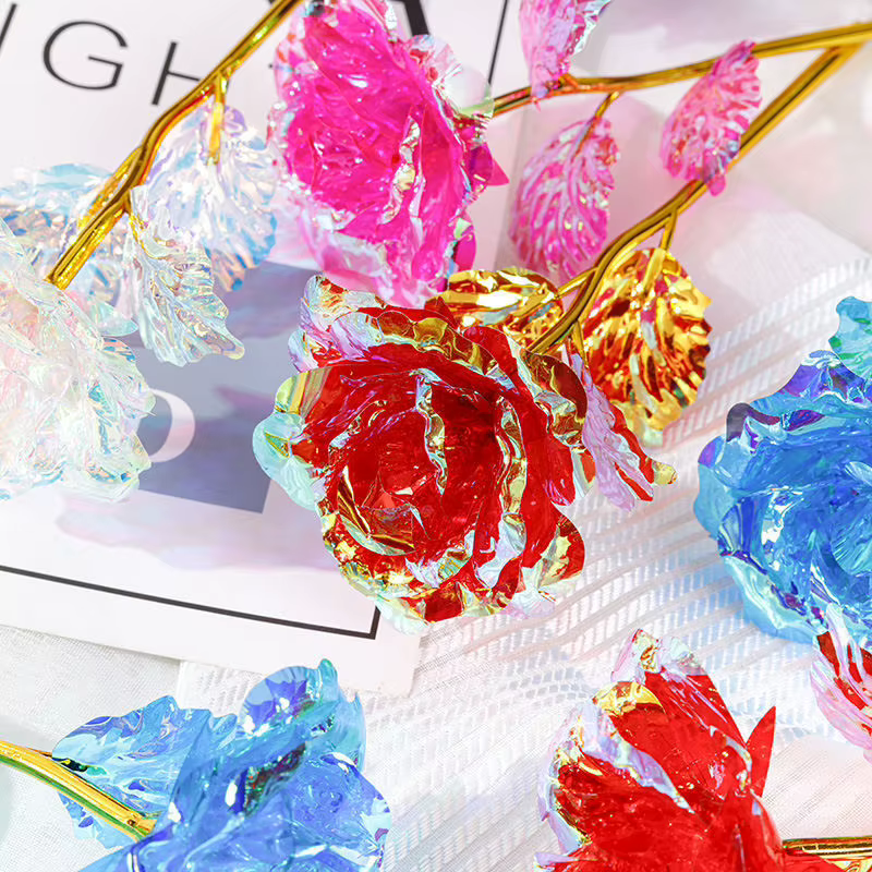 Collection de fleurs préservées dorées de 24 carats