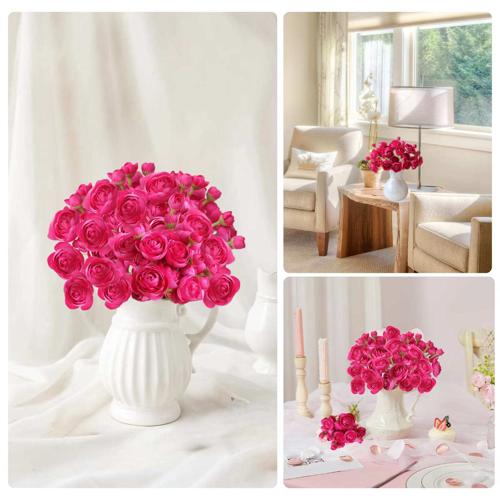 12 pièces Ranunculus fleurs artificielles Faux Mini pivoines fausse fleur pour bricolage Bouquets de mariage douche nuptiale décoration de Table à la maison